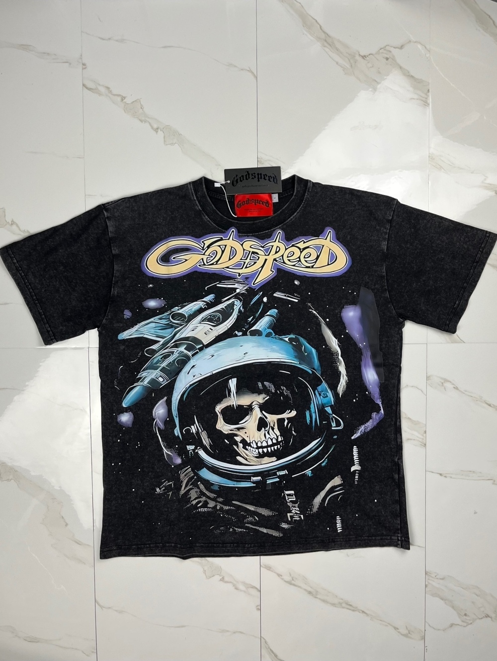Godspeed Graphic Skull Astronaut T-Shirt with 'Out of Many,
